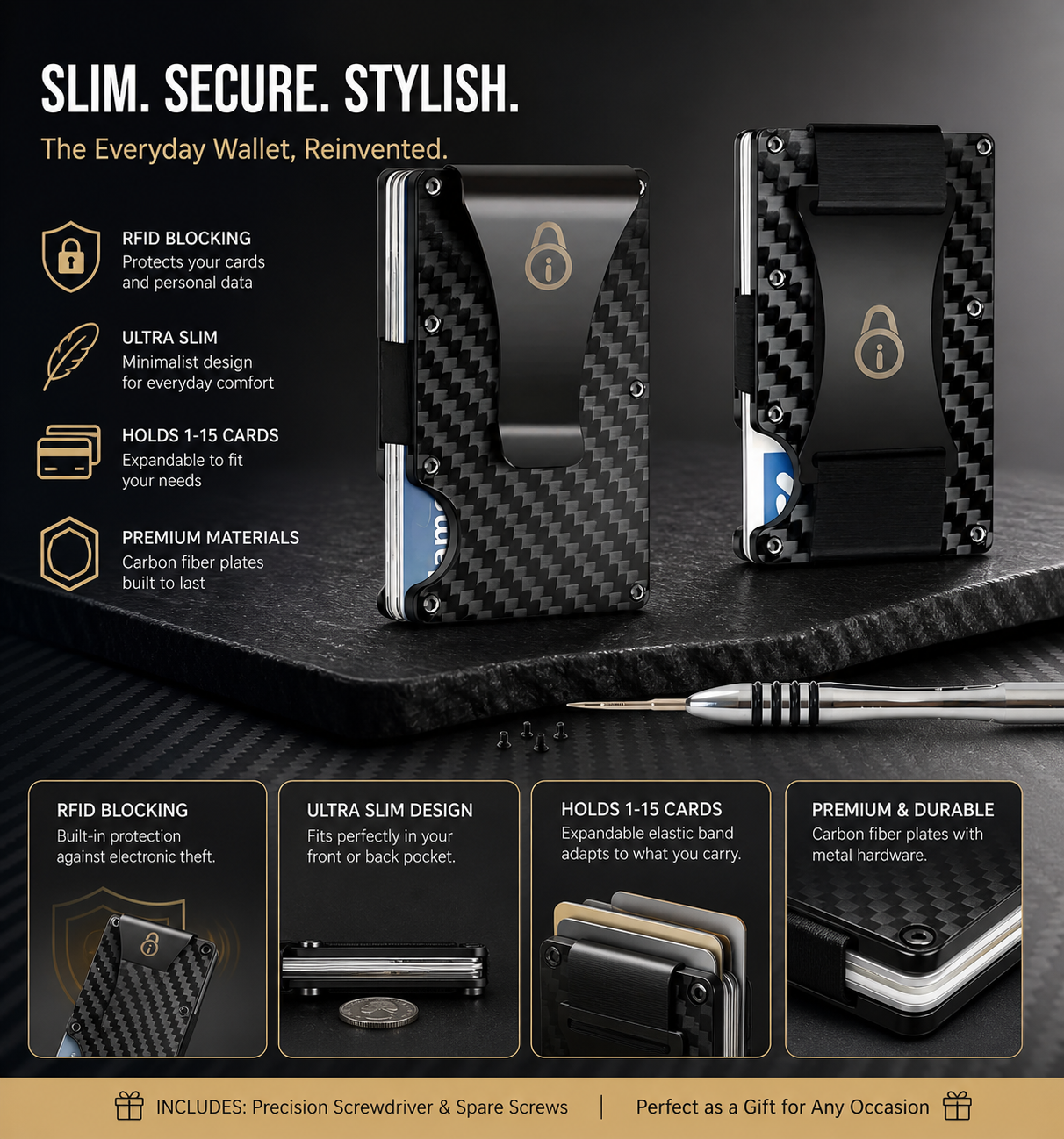 Secure Friend RFID Blocking Slim Wallet for Men, Front Pocket Card Holder with Cash Strap & Money Clip - Image 2