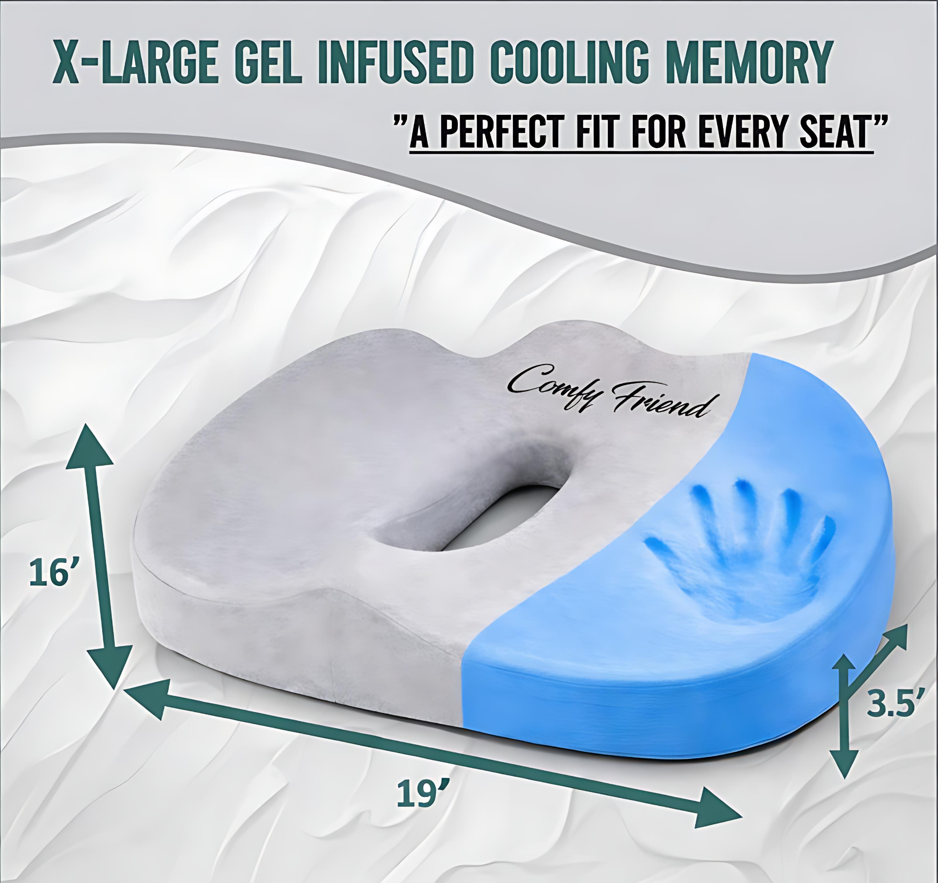 ComfyFriend Gel Memory Foam Wheelchair Cushion – X-Large Gray - Image 2