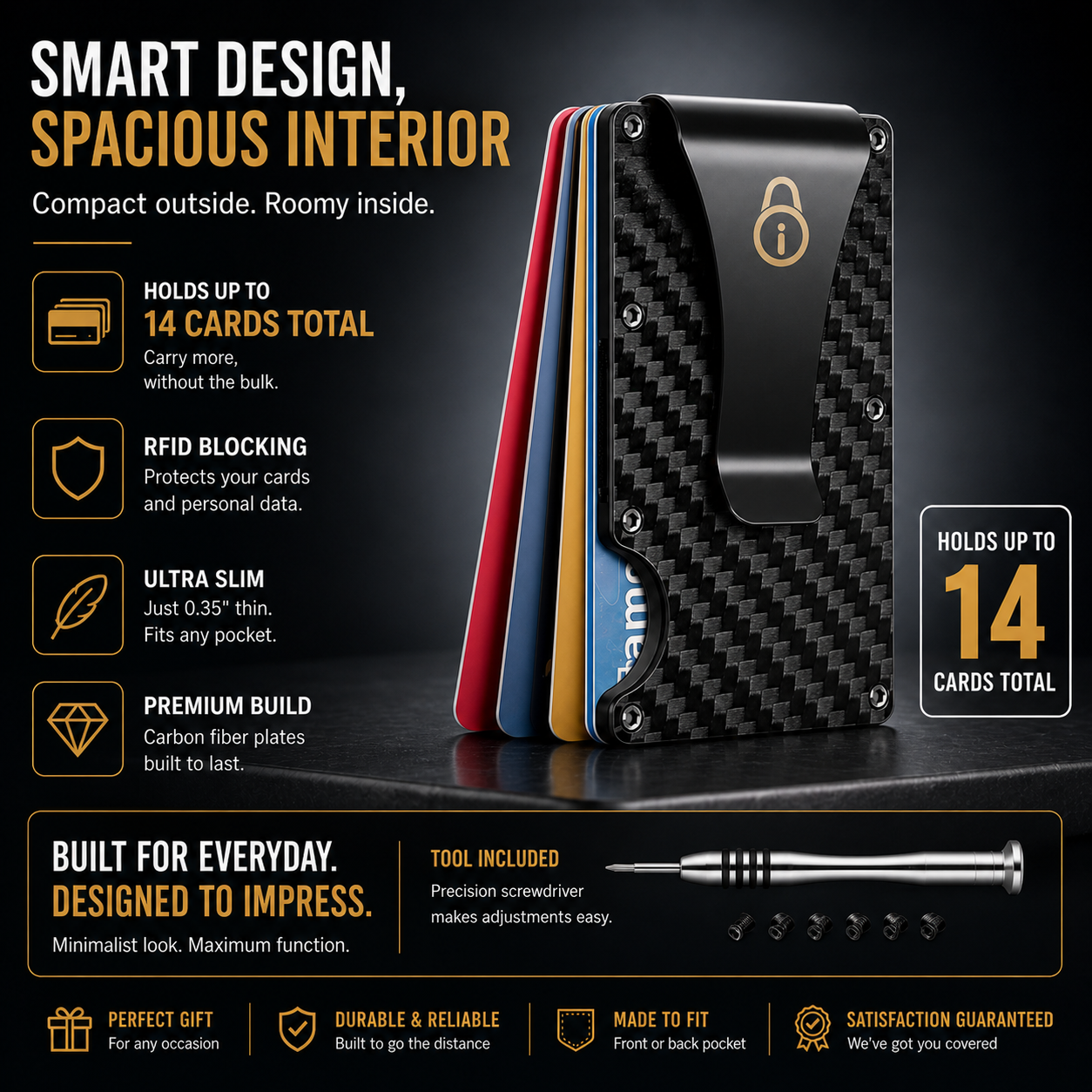 Secure Friend RFID Blocking Slim Wallet for Men, Front Pocket Card Holder with Cash Strap & Money Clip - Image 3