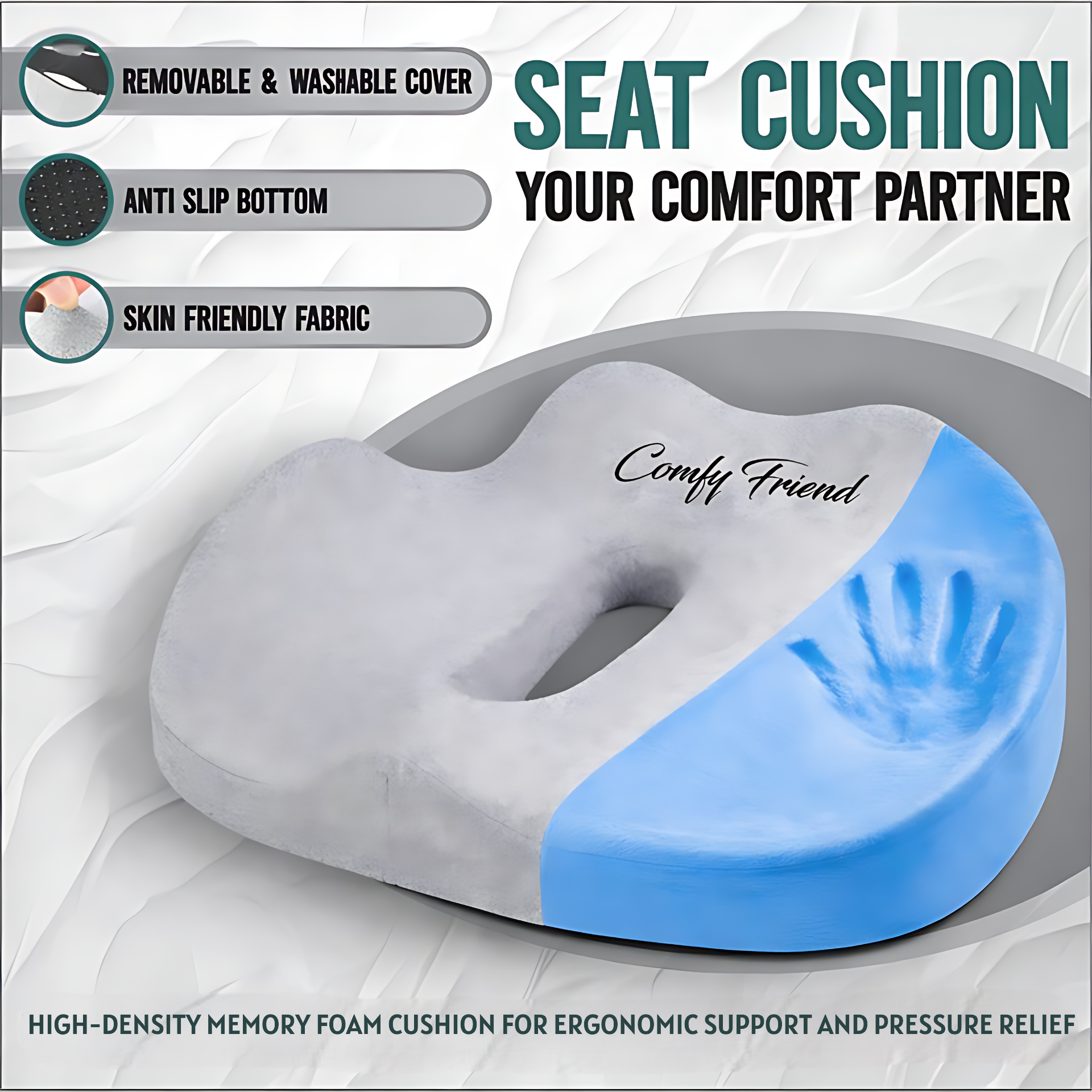 ComfyFriend Gel Memory Foam Wheelchair Cushion – X-Large Gray - Image 4
