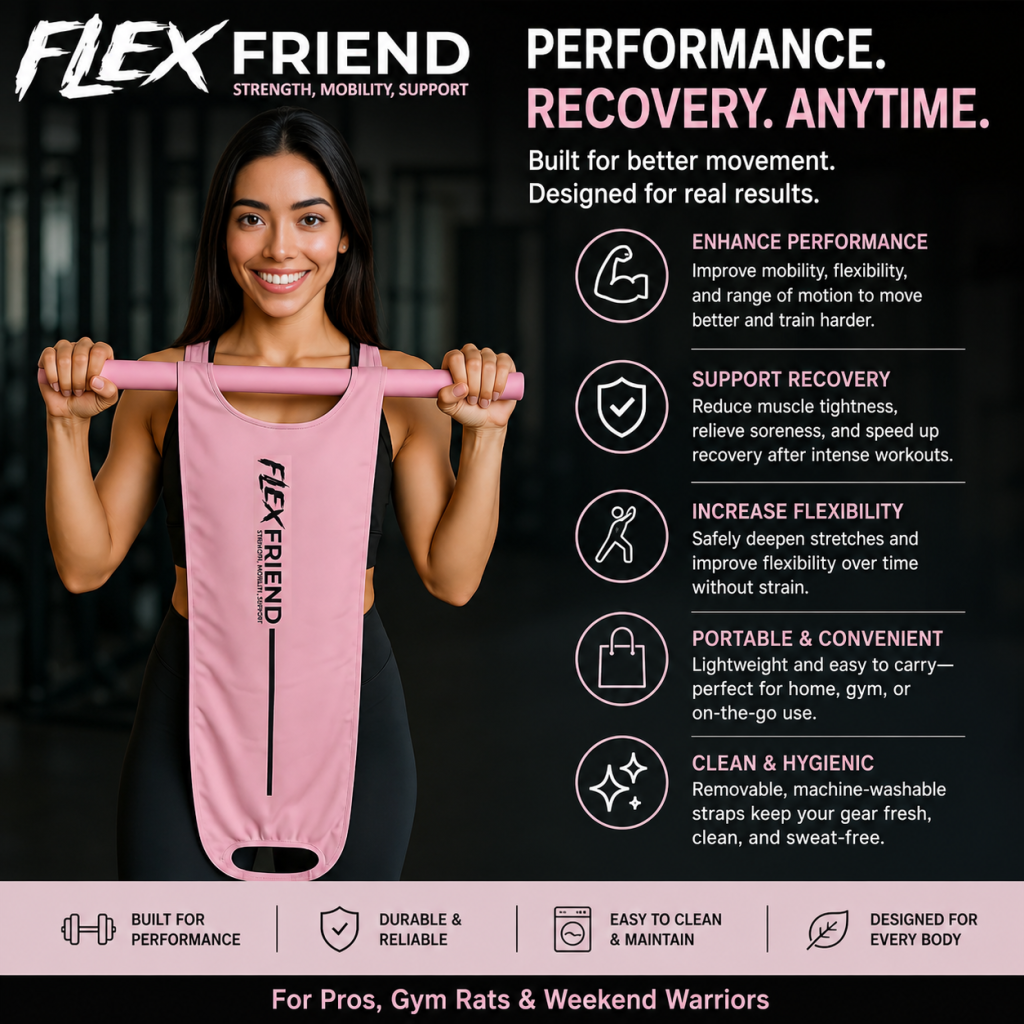 Flex Friend pink non elastic stretching strap by The Friend Brand