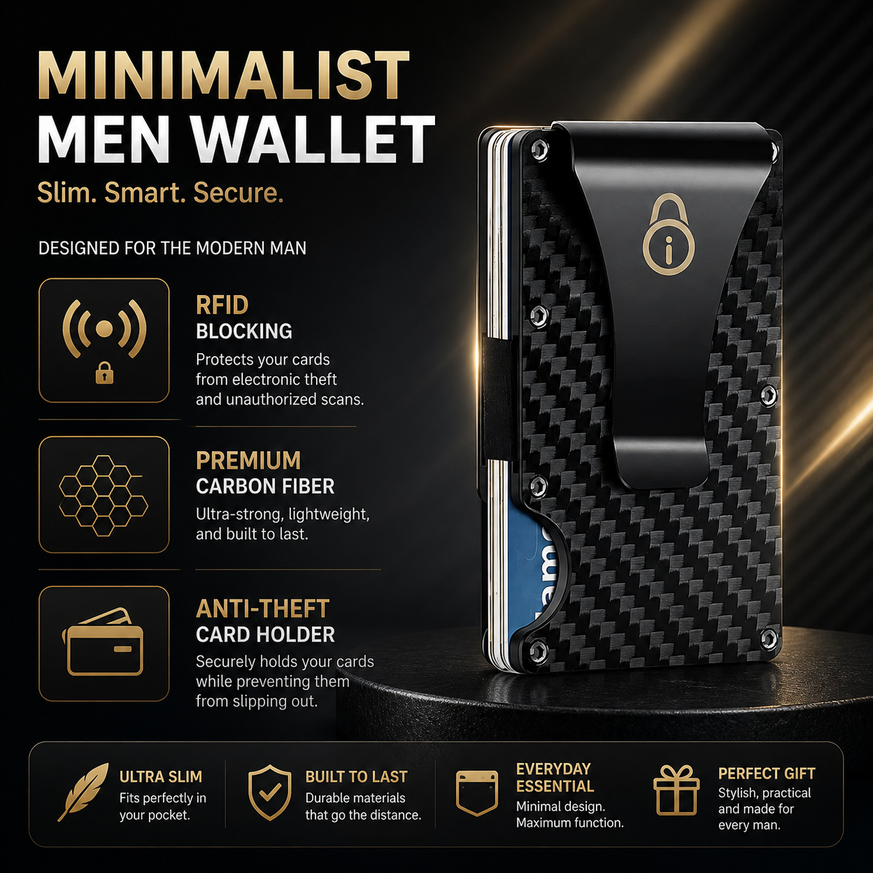 Secure Friend RFID Blocking Slim Wallet for Men, Front Pocket Card Holder with Cash Strap & Money Clip - Image 7