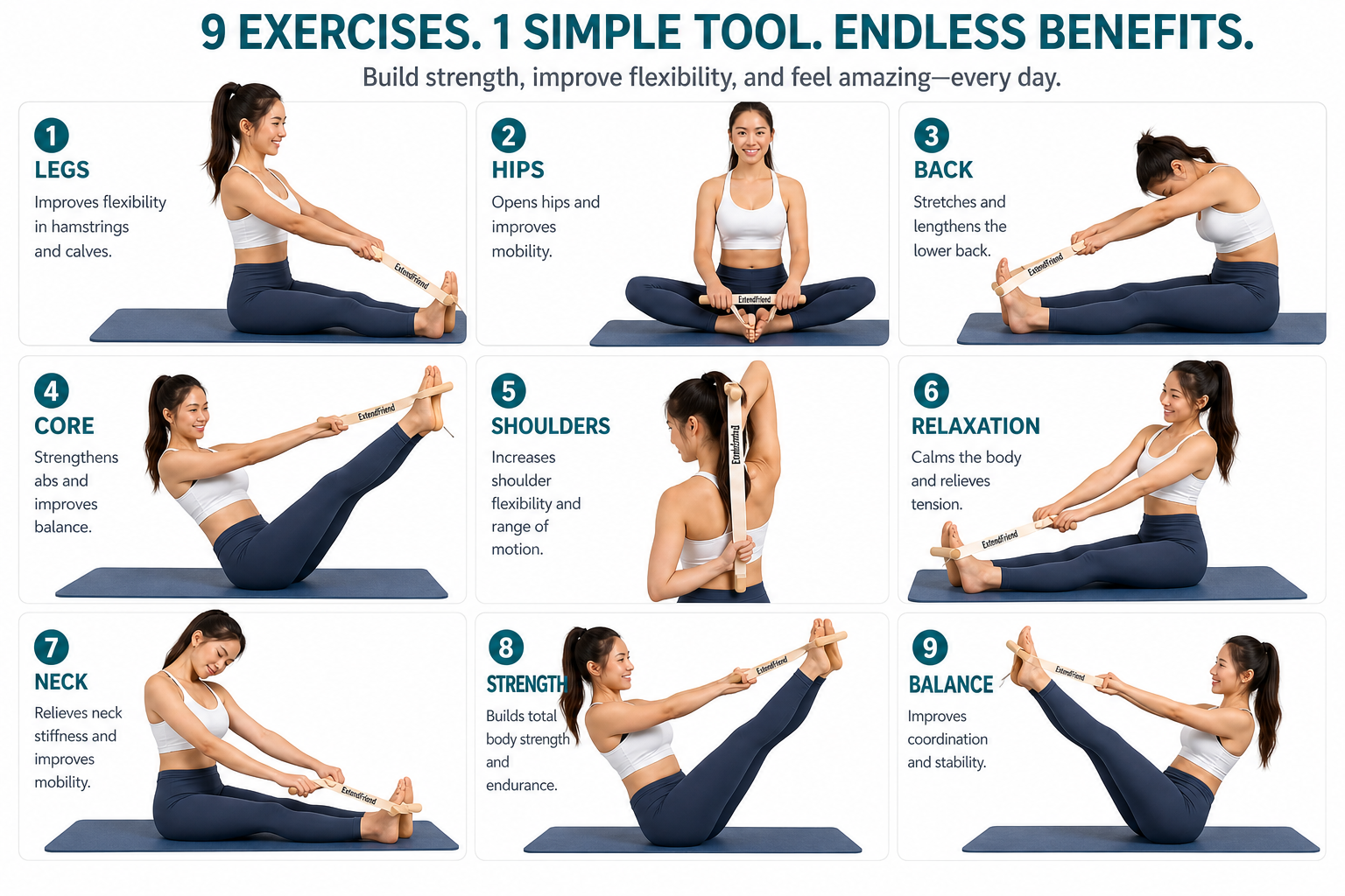 Extend Friend Full-Body Stretching Device with Adjustable Yoga Strap for Flexibility, Mobility & Muscle Recovery - Image 8