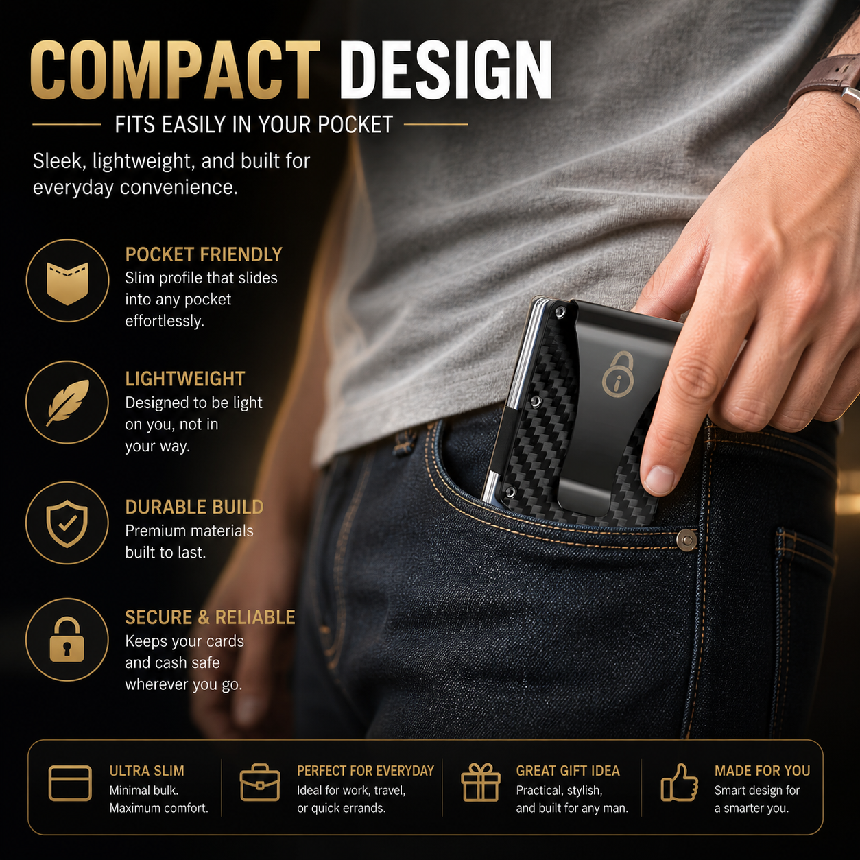 Secure Friend RFID Blocking Slim Wallet for Men, Front Pocket Card Holder with Cash Strap & Money Clip - Image 9