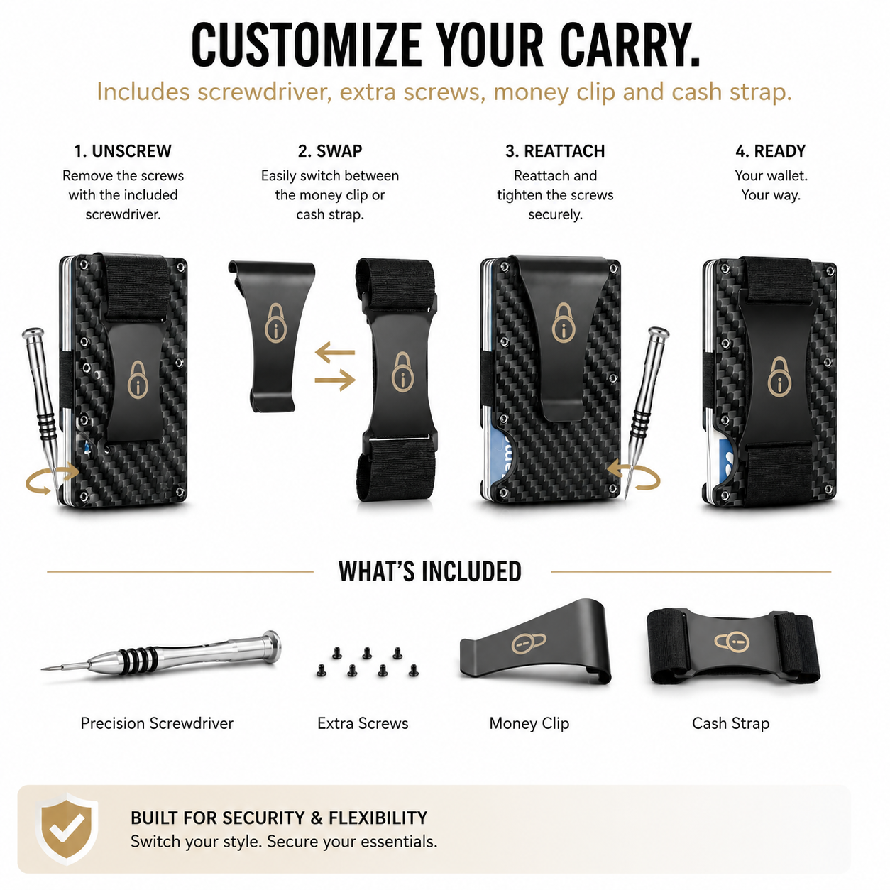 Secure Friend RFID Blocking Slim Wallet for Men, Front Pocket Card Holder with Cash Strap & Money Clip