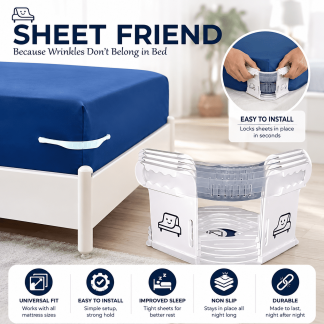 Sheet Friend High Configuration Bed Sheet Holders with Heavy Duty Enhanced Lock Strips to Keep Sheets Firm & Tight, No More Loose Sheet, Fits All Sizes Mattress, Easy Installation (White), Set of 4