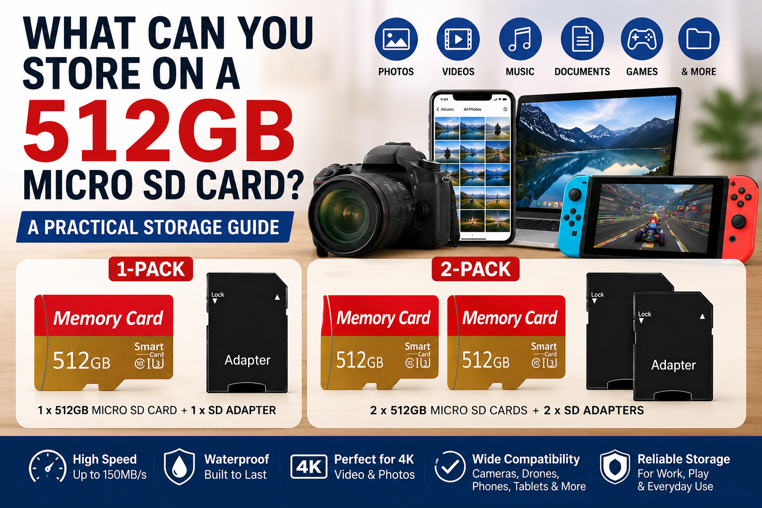 512GB micro SD card storage guide with 1-pack and 2-pack options