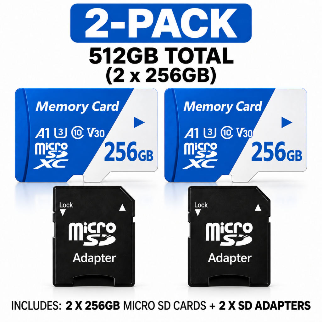 2-Pack 256GB Micro SD Cards with Adapters – 512GB Total